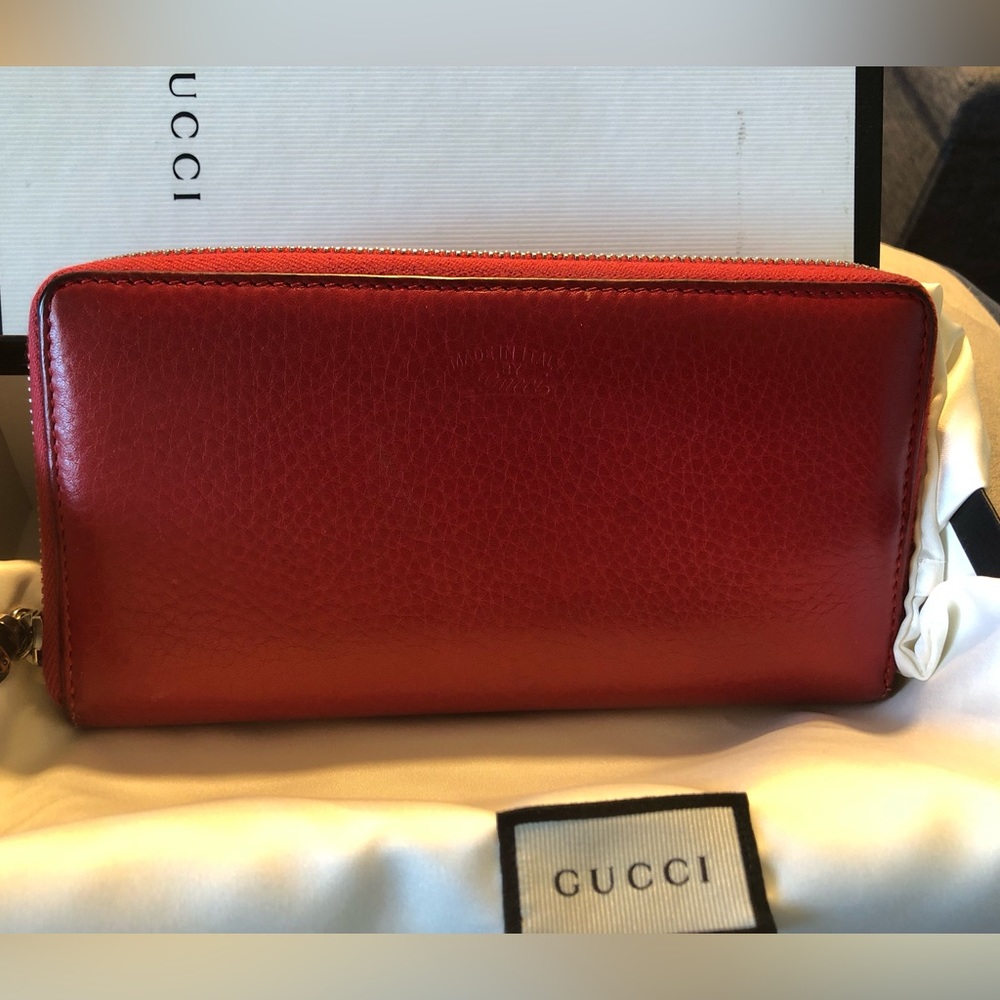 Gucci Red Leather Bamboo Zipper Long Zippy Wallet with dustbag and box - Picture 3 of 15